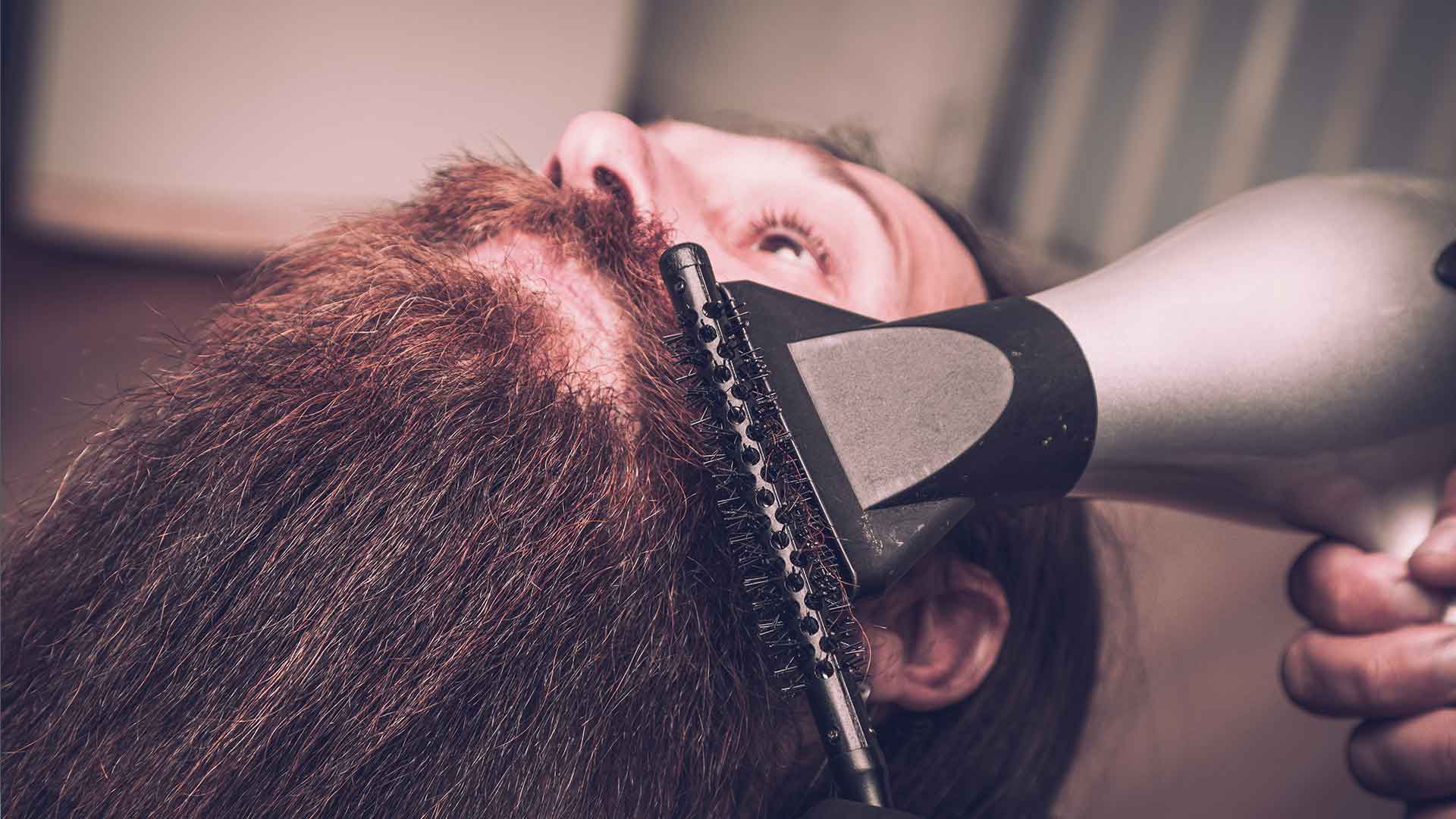 blow drying beard